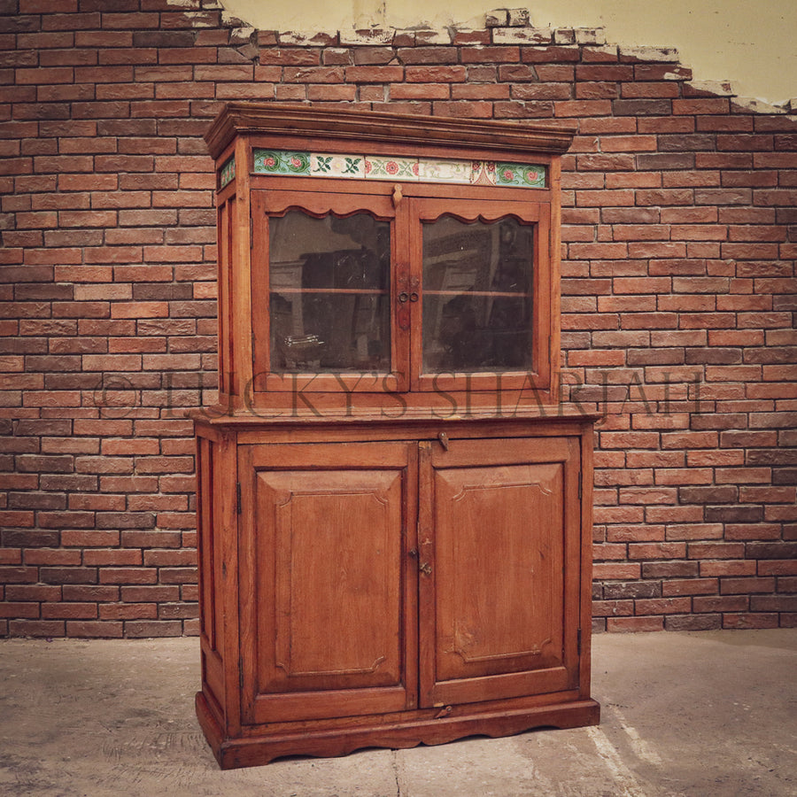 Vintage teak wood and glass 2 part cabinet | Lucky Furniture & Handicrafts.