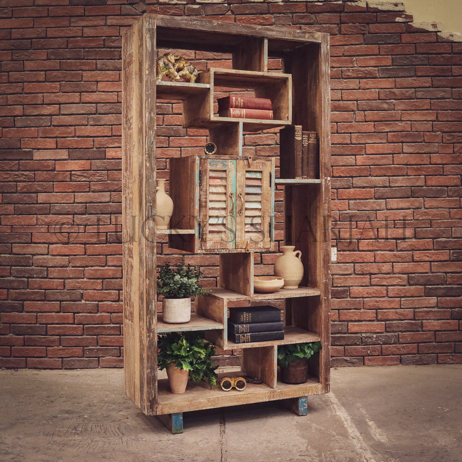 Recycle design bookshelf cabinet staggered | Lucky Furniture & Handicrafts.
