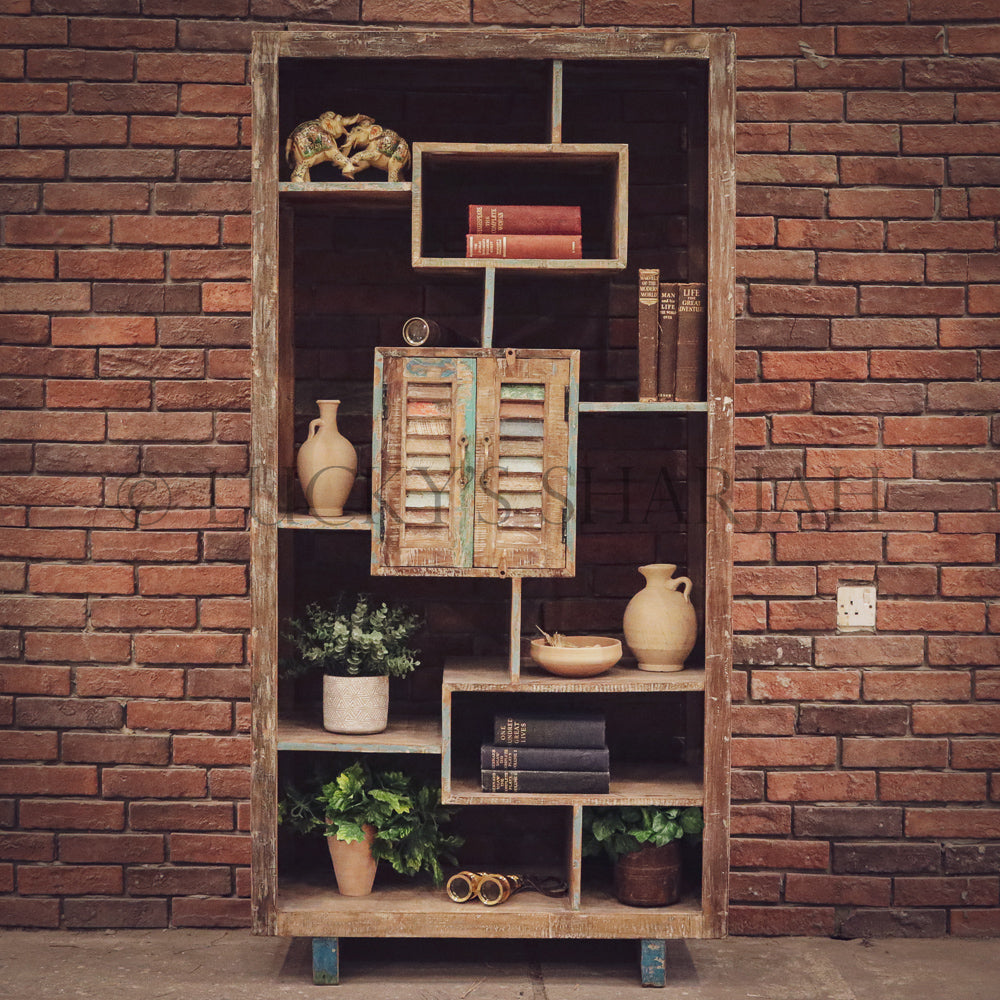 Recycle design bookshelf cabinet staggered | Lucky Furniture & Handicrafts.