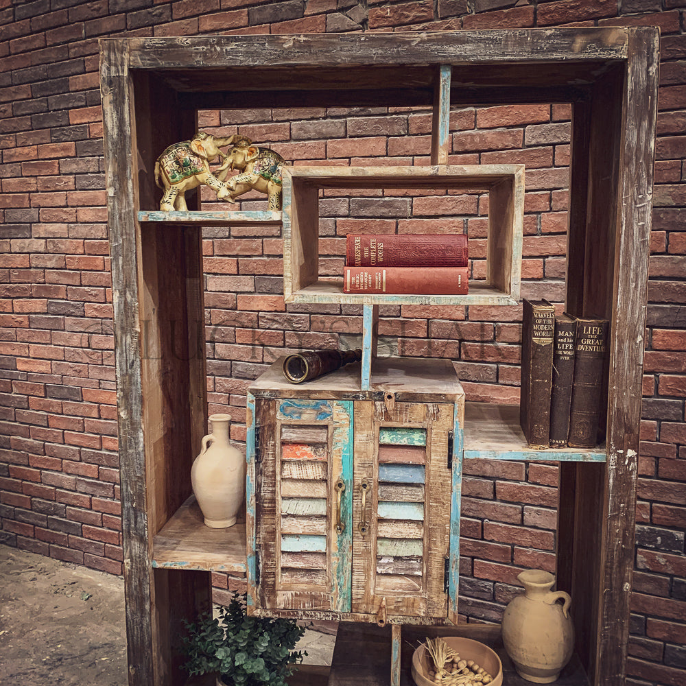 Recycle design bookshelf cabinet staggered | Lucky Furniture & Handicrafts.
