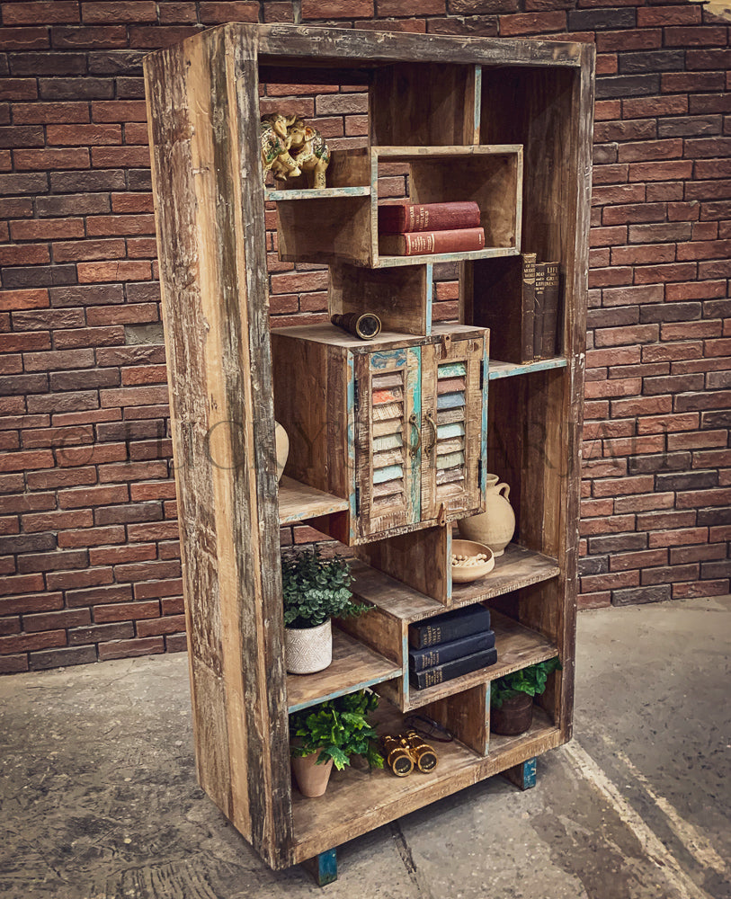 Recycle design bookshelf cabinet staggered | Lucky Furniture & Handicrafts.