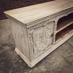 Intricate carved 2 door tv stand | Lucky Furniture & Handicrafts.