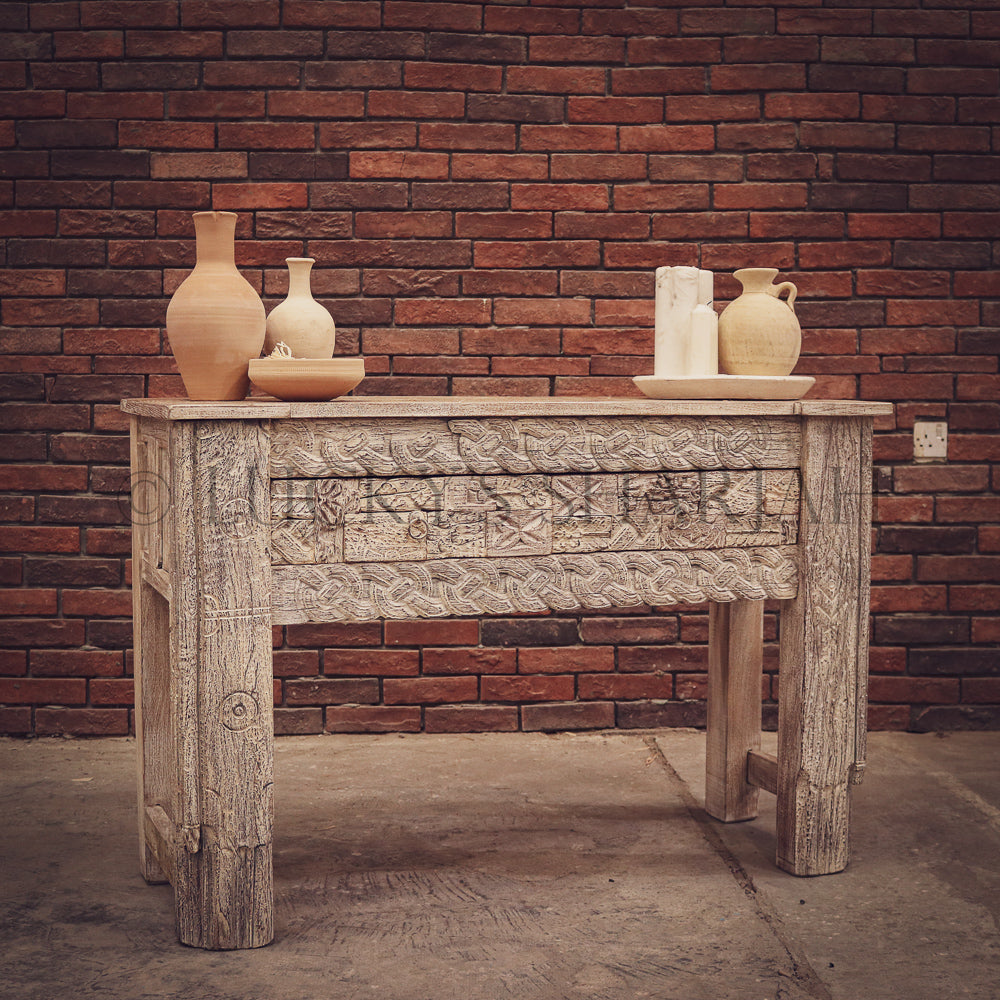 Hand craved 2 draw console Boho | Lucky Furniture & Handicrafts.