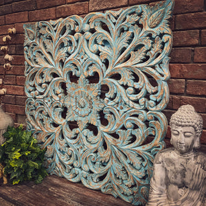 Blue wash carved panel | Lucky Furniture & Handicrafts.