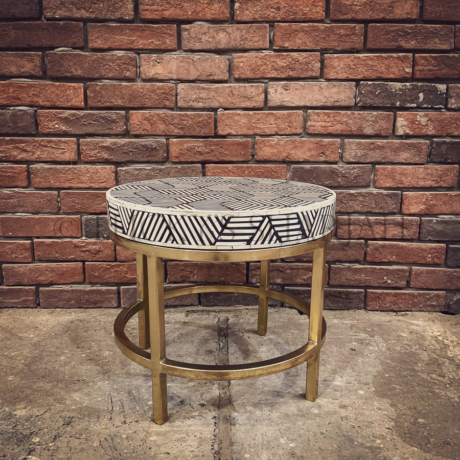 Stripe and brass finish side table | Lucky Furniture & Handicrafts.