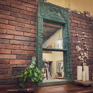 Vintage Green Carved mirror frame | Lucky Furniture & Handicrafts.