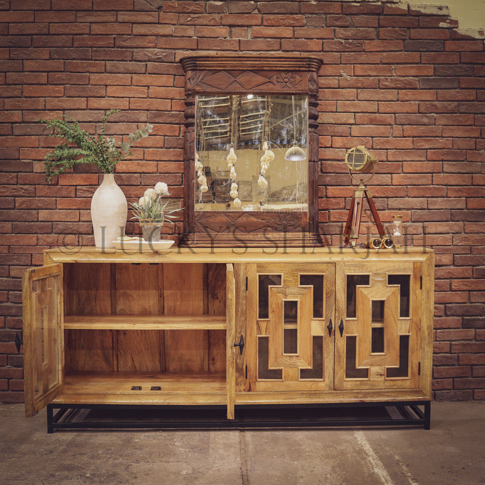 Sectional Geometric Mango wood and metal sideboard | Lucky Furniture & Handicrafts.