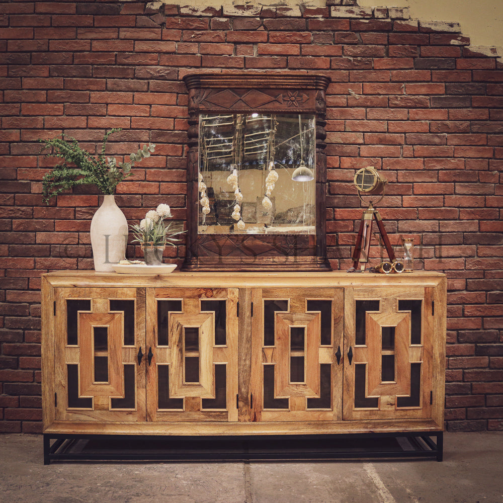 Sectional Geometric Mango wood and metal sideboard | Lucky Furniture & Handicrafts.