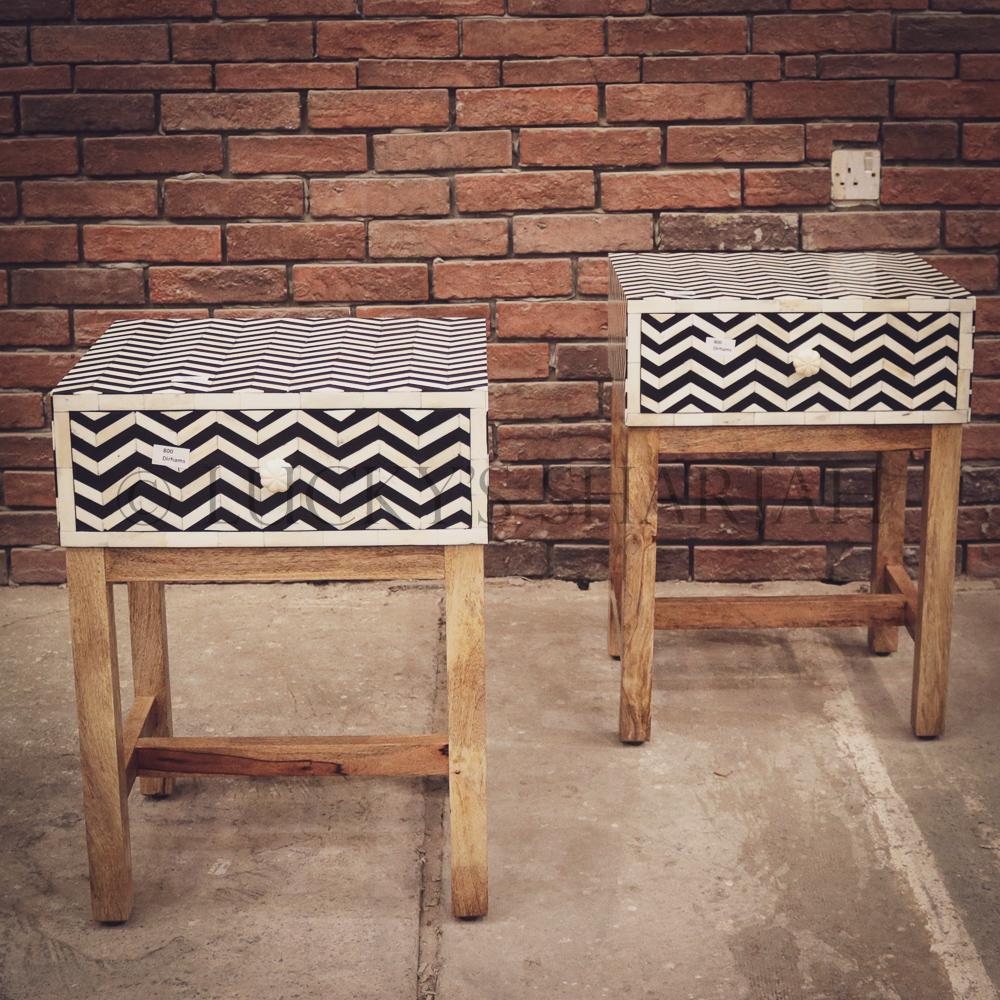 Stripe Bone inaly and wood sidetable | Lucky Furniture & Handicrafts.