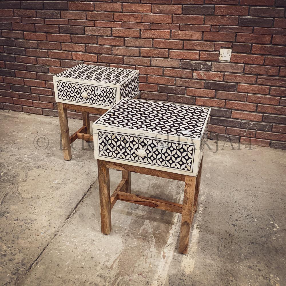Geometric Bone inaly and wood sidetable | Lucky Furniture & Handicrafts.