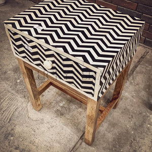 Stripe Bone inaly and wood sidetable | Lucky Furniture & Handicrafts.