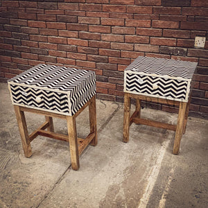 Stripe Bone inaly and wood sidetable | Lucky Furniture & Handicrafts.