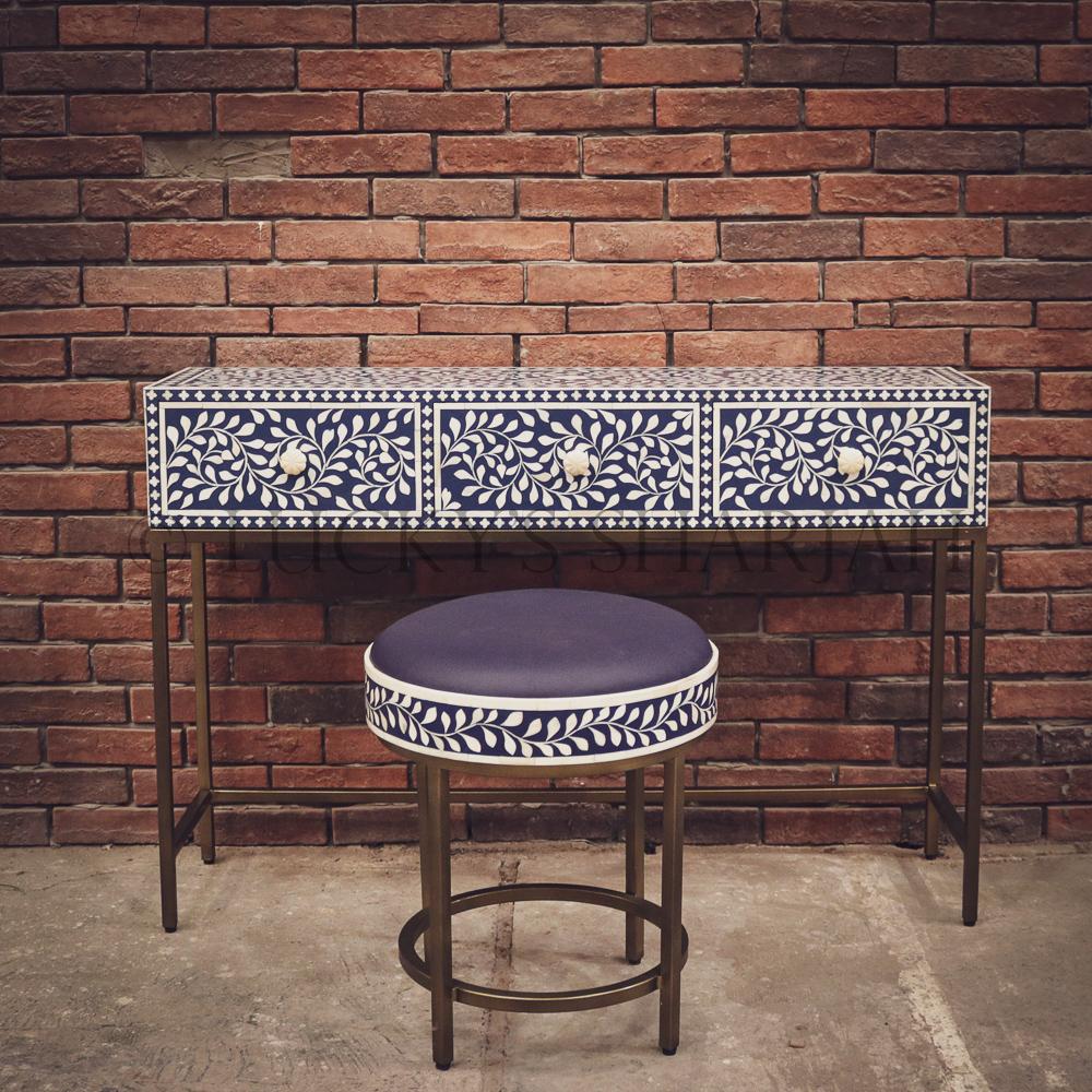 Dark Blue Bone Inlay console and stool | Lucky Furniture & Handicrafts.