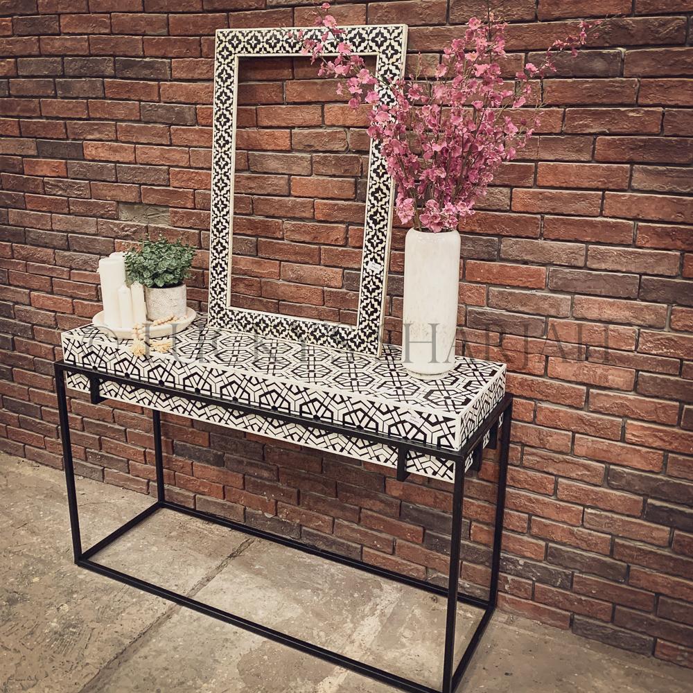 Minimalist bone Inlay industrial console | Lucky Furniture & Handicrafts.