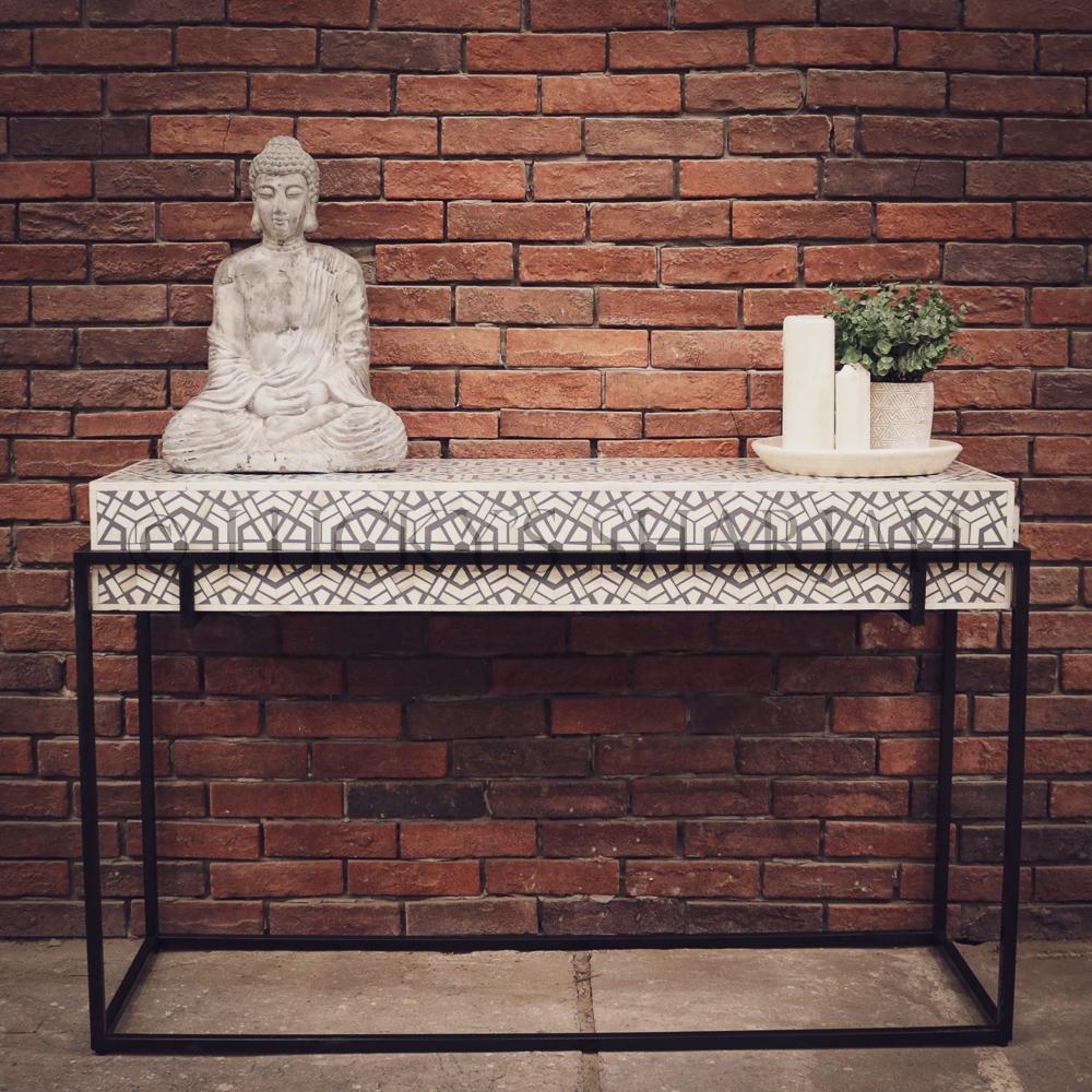 Minimalist bone Inlay industrial console | Lucky Furniture & Handicrafts.