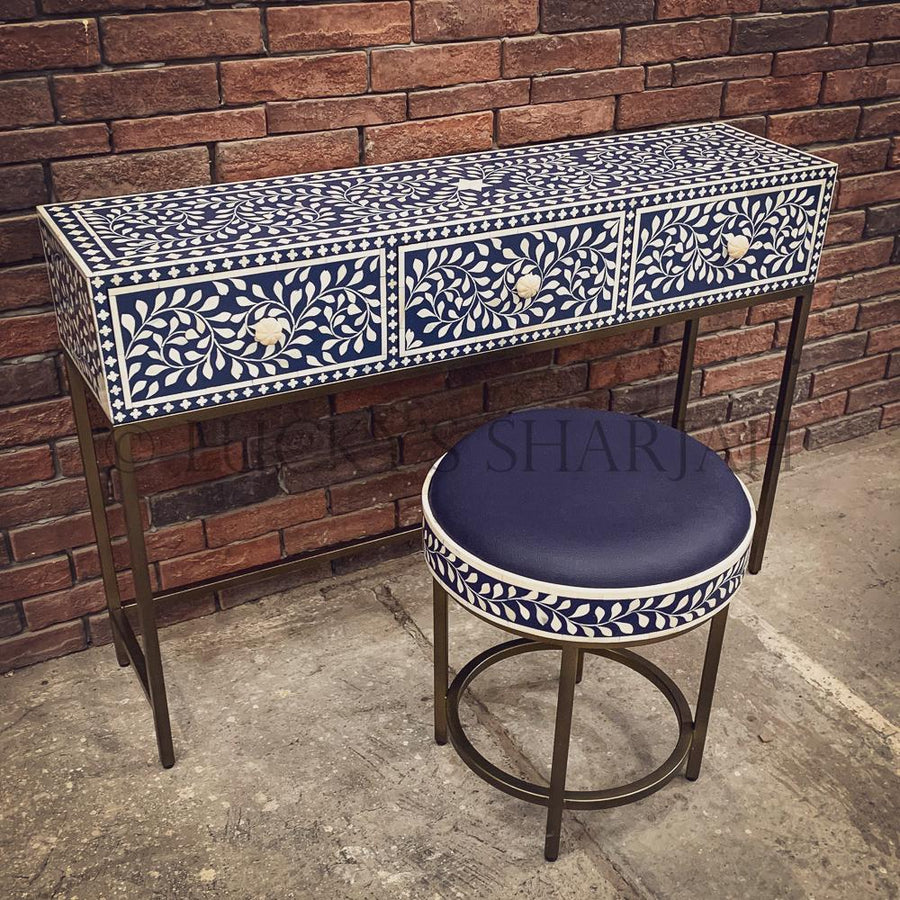 Dark Blue Bone Inlay console and stool | Lucky Furniture & Handicrafts.