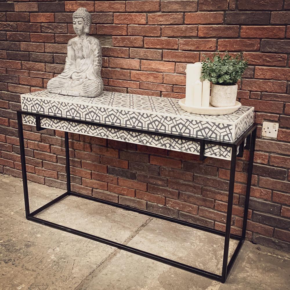 Minimalist bone Inlay industrial console | Lucky Furniture & Handicrafts.