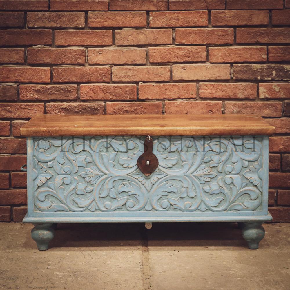 Vibrant Blue Carved Box | Lucky Furniture & Handicrafts.