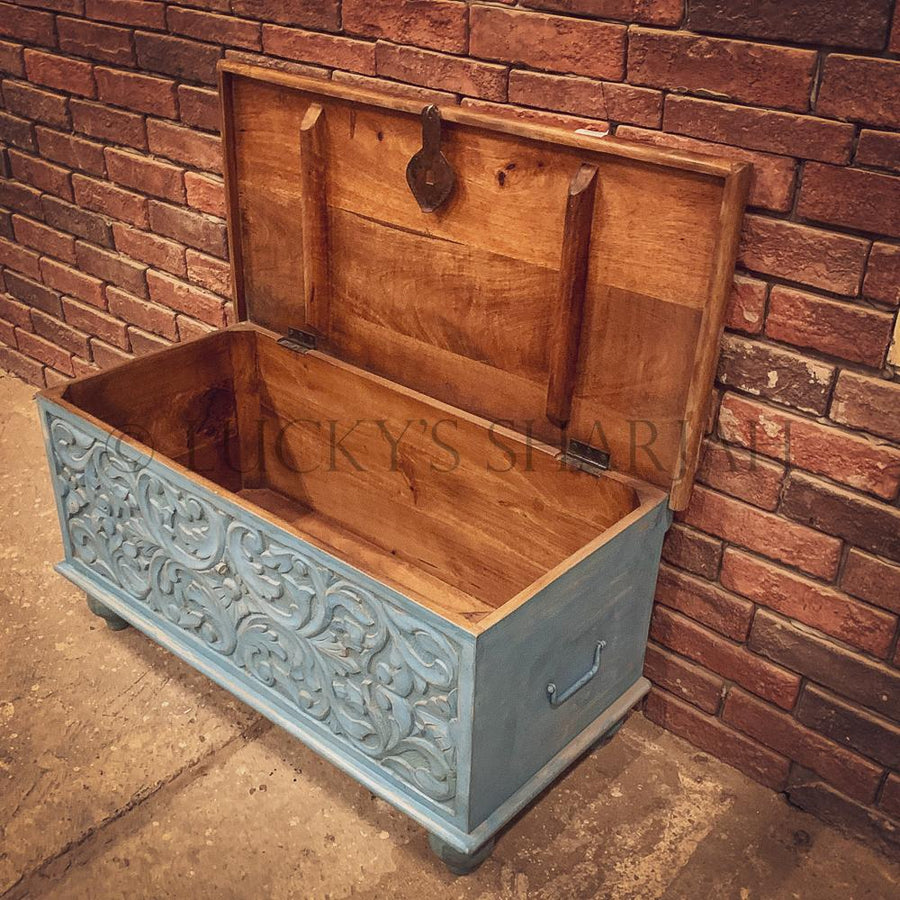 Vibrant Blue Carved Box | Lucky Furniture & Handicrafts.