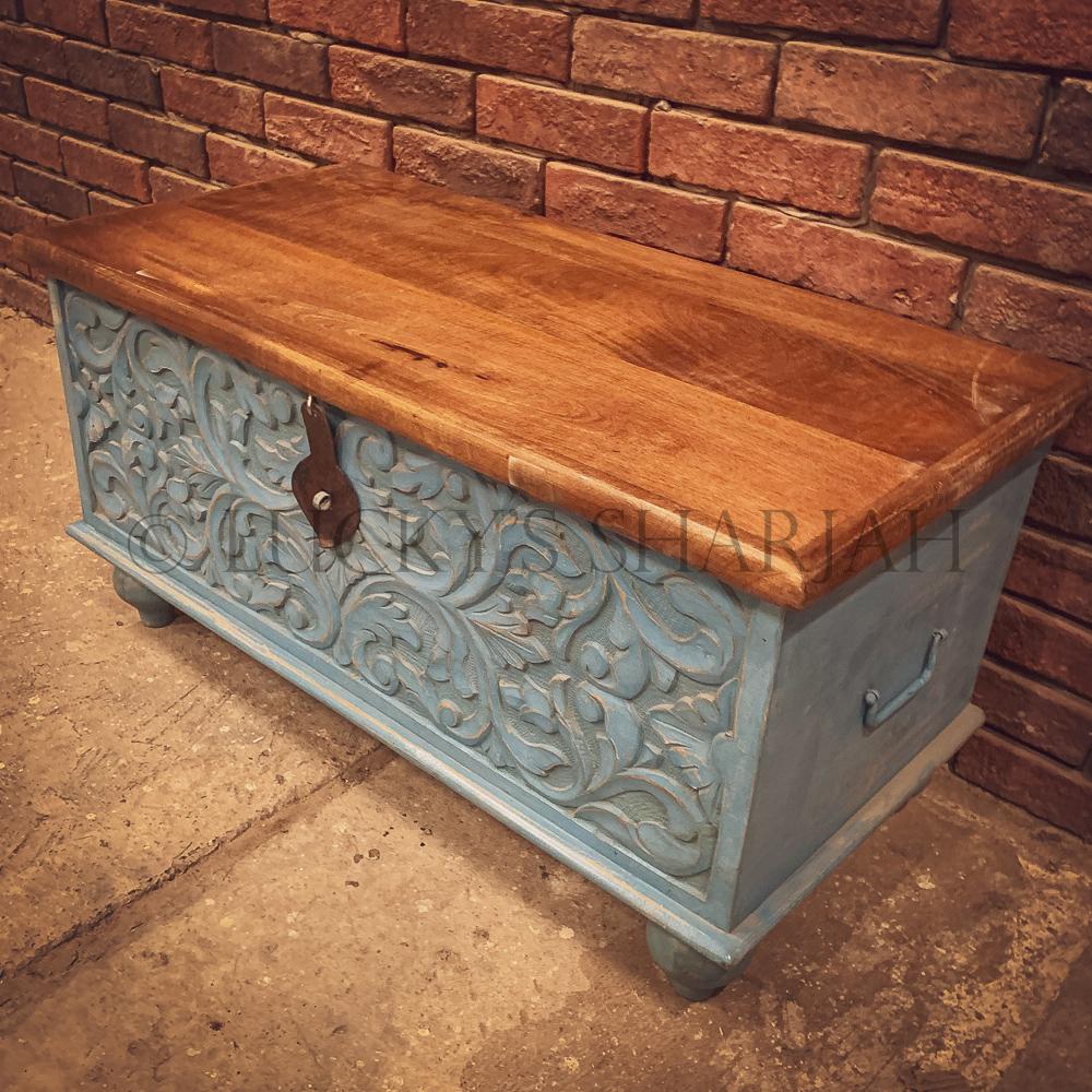 Vibrant Blue Carved Box | Lucky Furniture & Handicrafts.