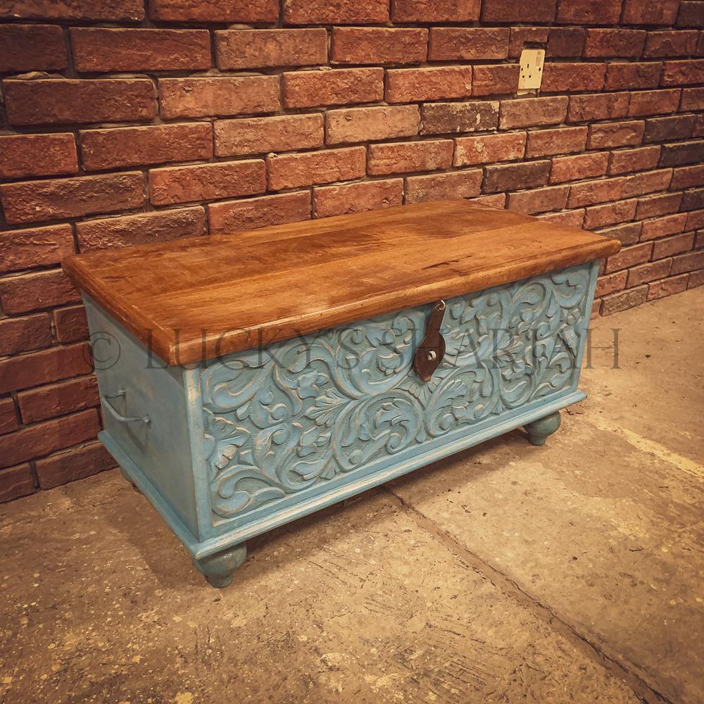 Vibrant Blue Carved Box | Lucky Furniture & Handicrafts.
