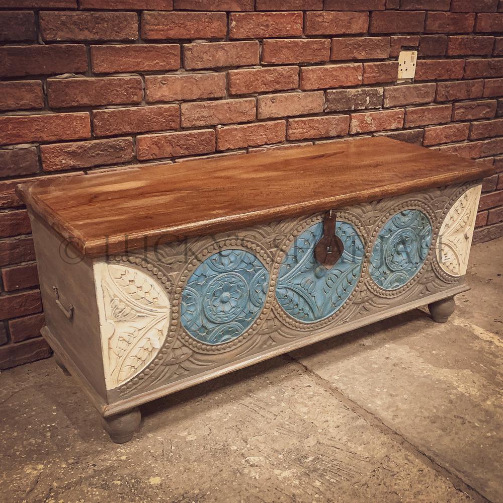 Carved Box blue and white | Lucky Furniture & Handicrafts.