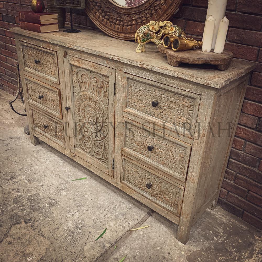 Carved 6 draw 1 door sideboard | Lucky Furniture & Handicrafts.