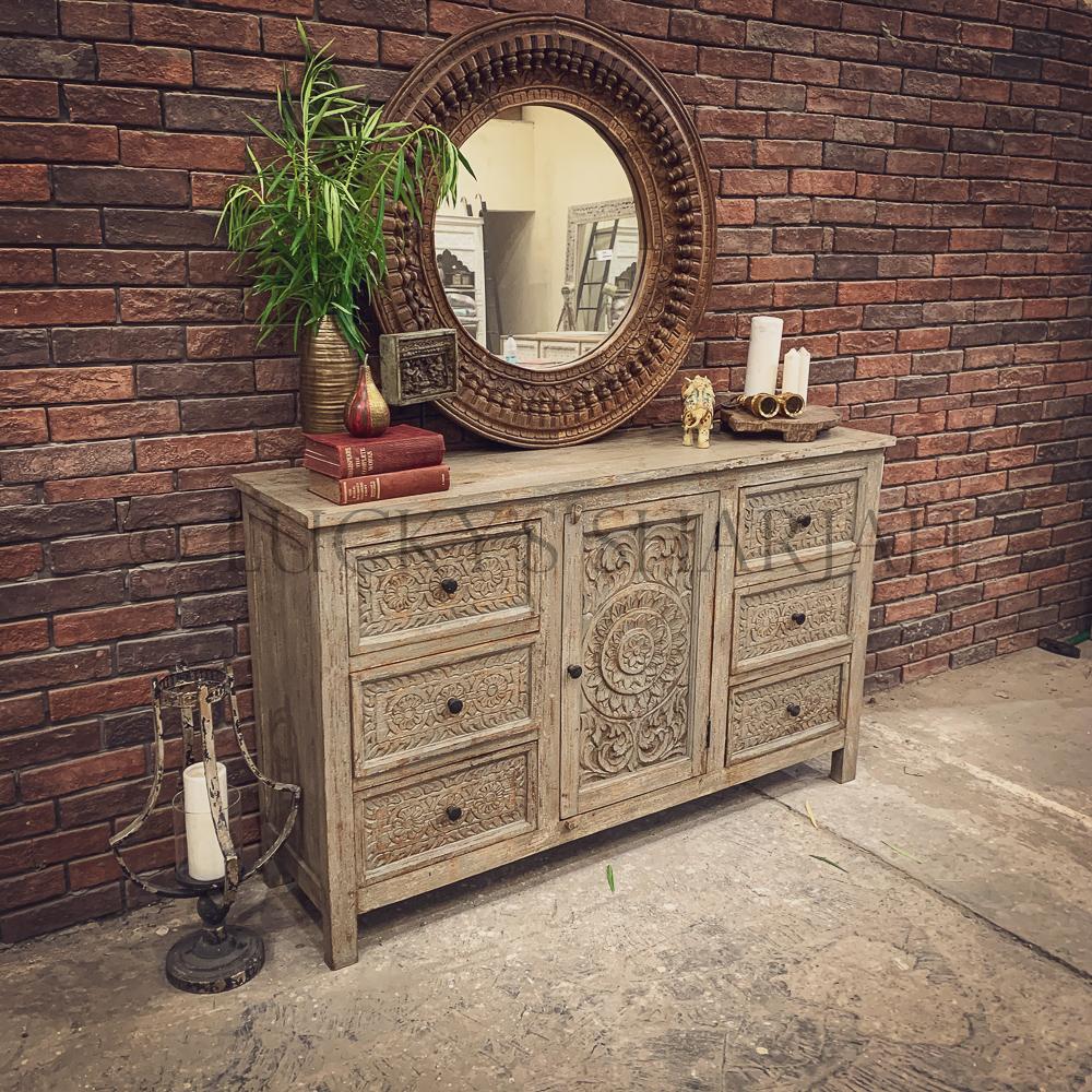 Carved 6 draw 1 door sideboard | Lucky Furniture & Handicrafts.