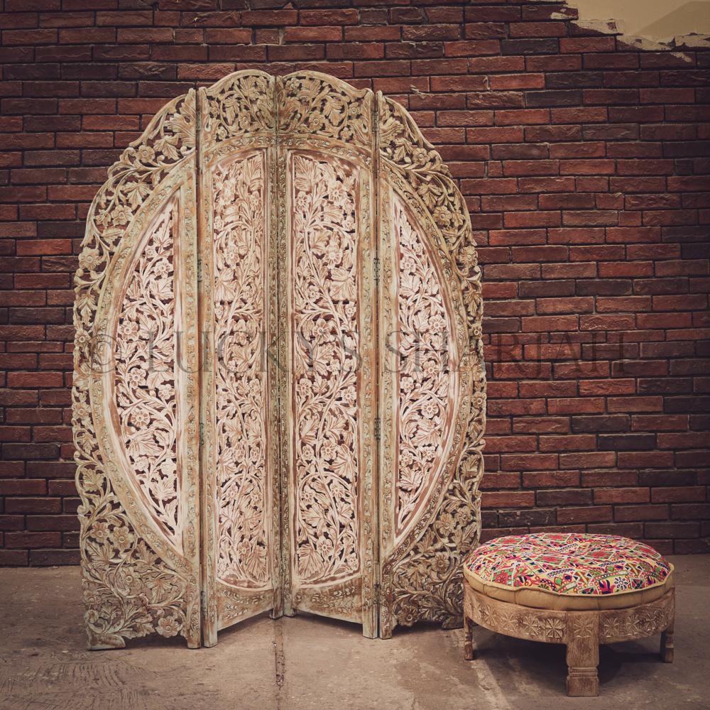 Carved rounded screen/room divider | Lucky Furniture & Handicrafts.
