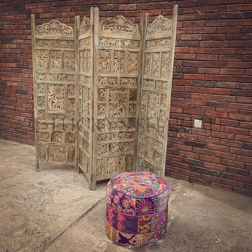 Distress Green carved room divider | Lucky Furniture & Handicrafts.