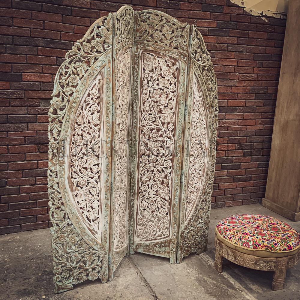 Carved rounded screen/room divider | Lucky Furniture & Handicrafts.