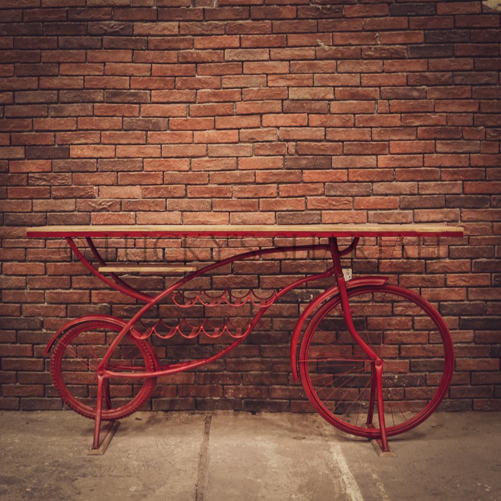 Vibrant Red Industrial cycle bar console | Lucky Furniture & Handicrafts.