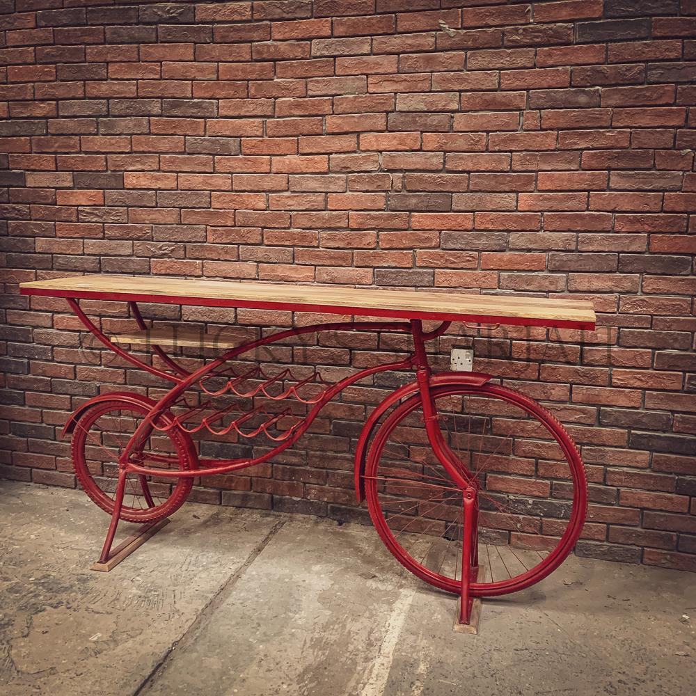 Vibrant Red Industrial cycle bar console | Lucky Furniture & Handicrafts.