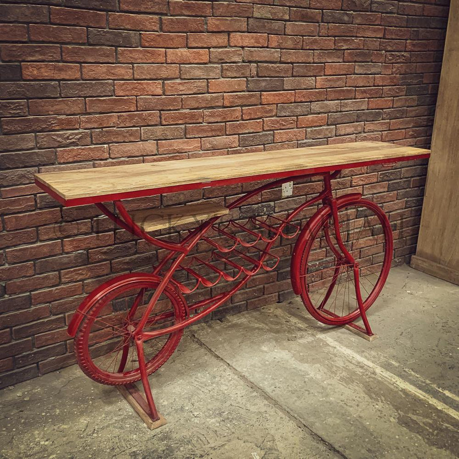 Vibrant Red Industrial cycle bar console | Lucky Furniture & Handicrafts.