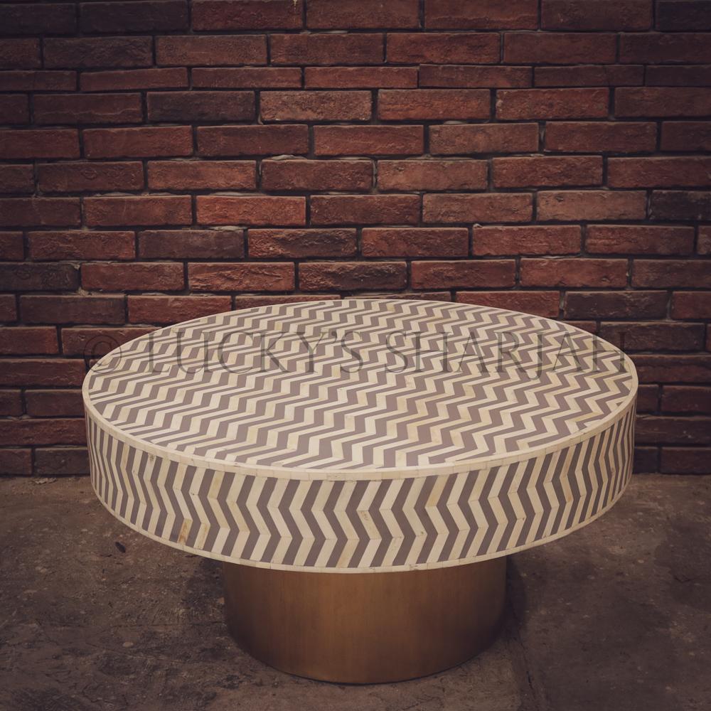 Stripe Grey and white Bone Inlay Table | Lucky Furniture & Handicrafts.