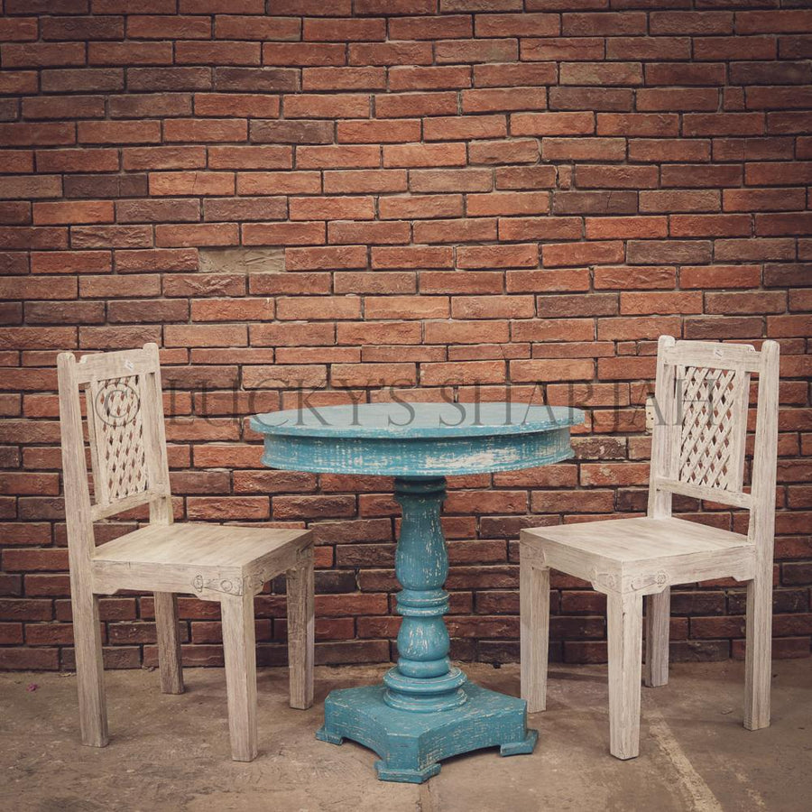 Vibrant Blue Round Table and Assorted Chair | Lucky Furniture & Handicrafts.