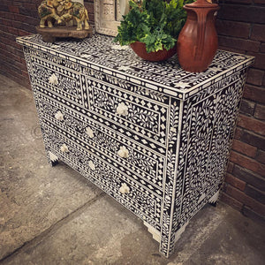 Floral Black and white bone inlay drawchest | Lucky Furniture & Handicrafts.