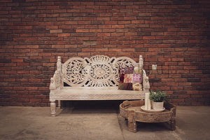 Handcarved bench WHITE | Lucky Furniture & Handicrafts.