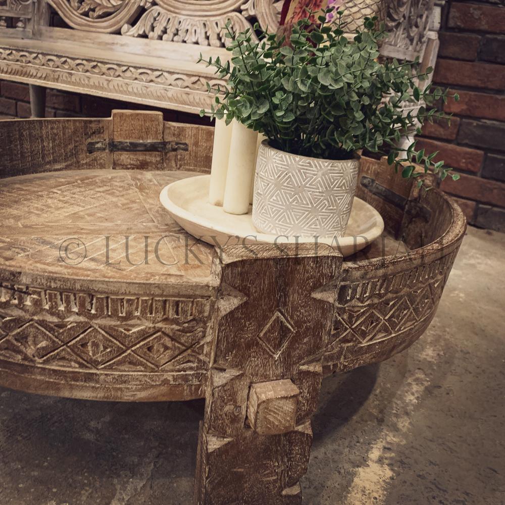 Handcarved bench WHITE | Lucky Furniture & Handicrafts.
