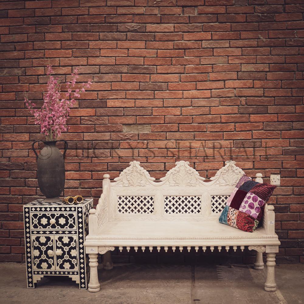 Intricate Detailed Carved Bench | Lucky Furniture & Handicrafts.
