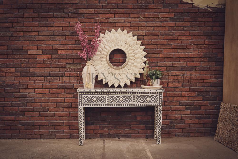 Grey and white bone inlay console | Lucky Furniture & Handicrafts.