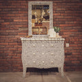 Grey and white bone inlay drawchest and mirror FLORAL | Lucky Furniture & Handicrafts.