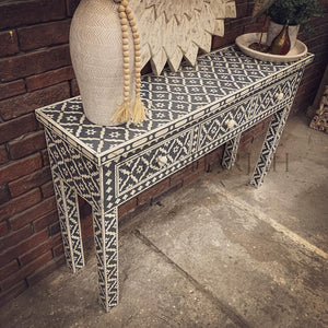 Grey and white bone inlay console | Lucky Furniture & Handicrafts.