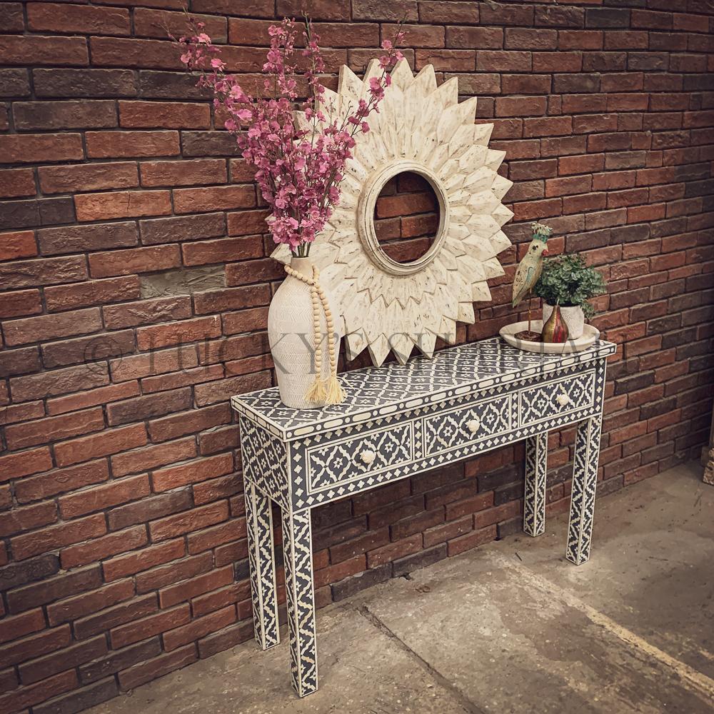 Grey and white bone inlay console | Lucky Furniture & Handicrafts.