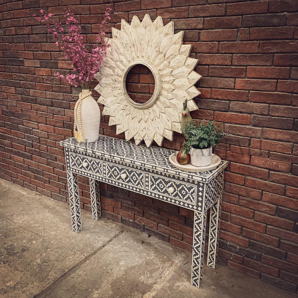 Grey and white bone inlay console | Lucky Furniture & Handicrafts.