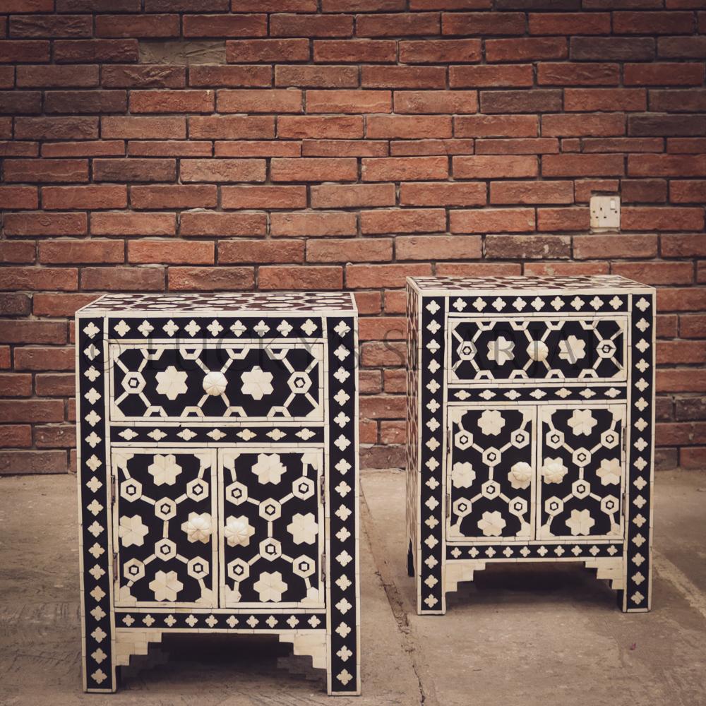 Celestial Black and white bone inlay sidetable | Lucky Furniture & Handicrafts.