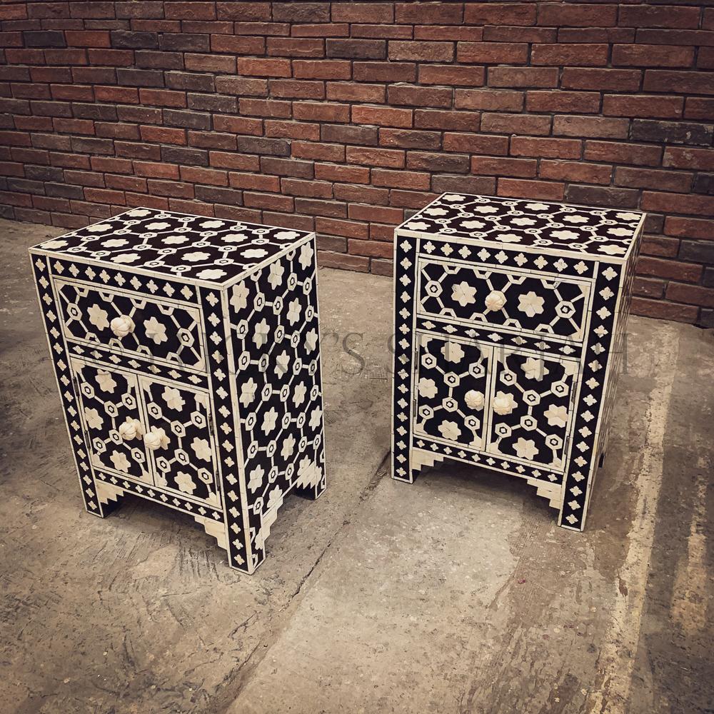 Celestial Black and white bone inlay sidetable | Lucky Furniture & Handicrafts.