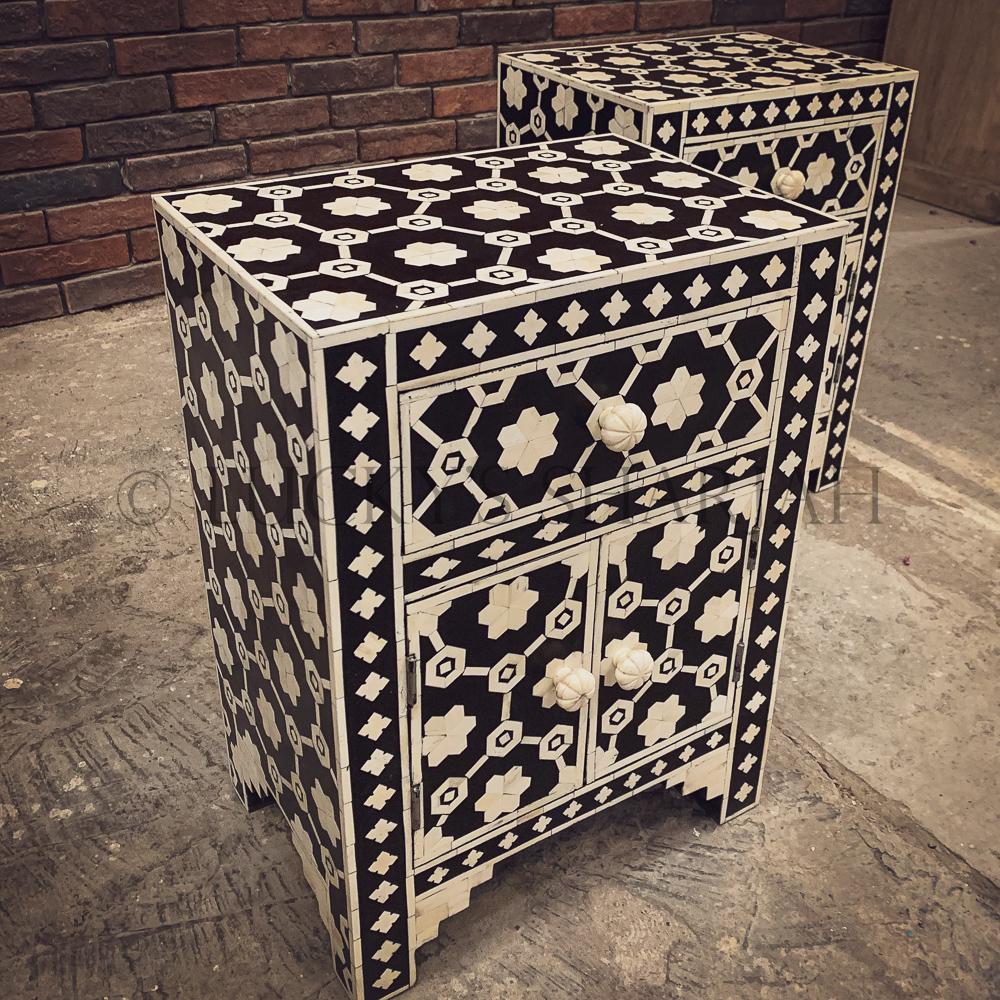 Celestial Black and white bone inlay sidetable | Lucky Furniture & Handicrafts.