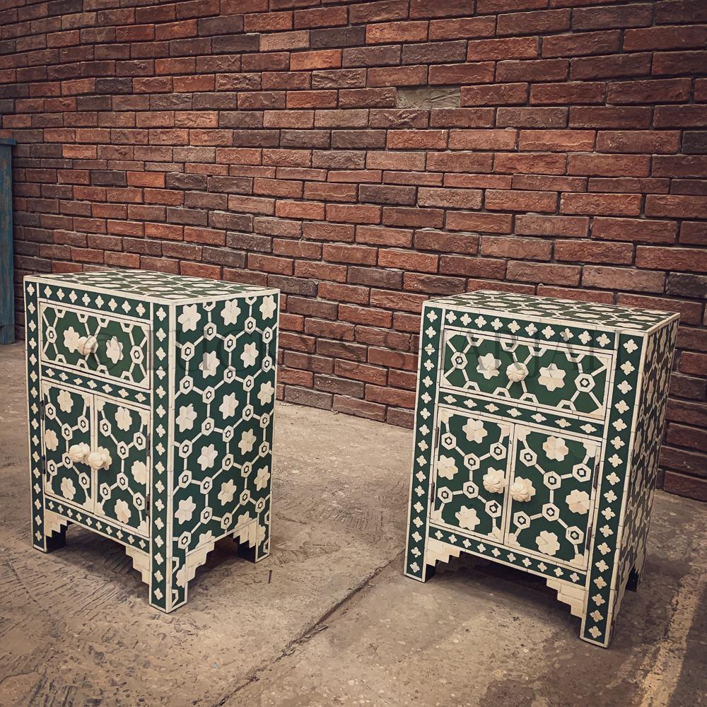 Celestial Green and white bone inlay sidetable | Lucky Furniture & Handicrafts.