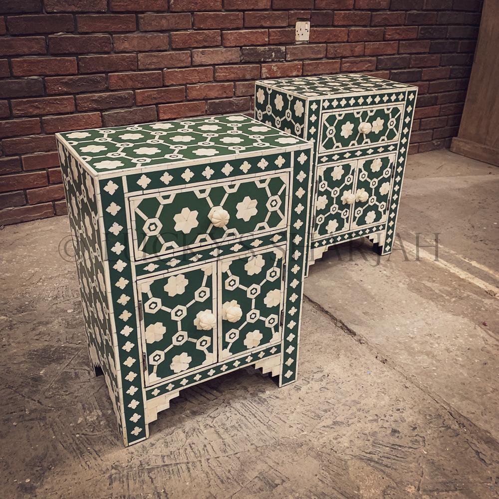 Celestial Green and white bone inlay sidetable | Lucky Furniture & Handicrafts.